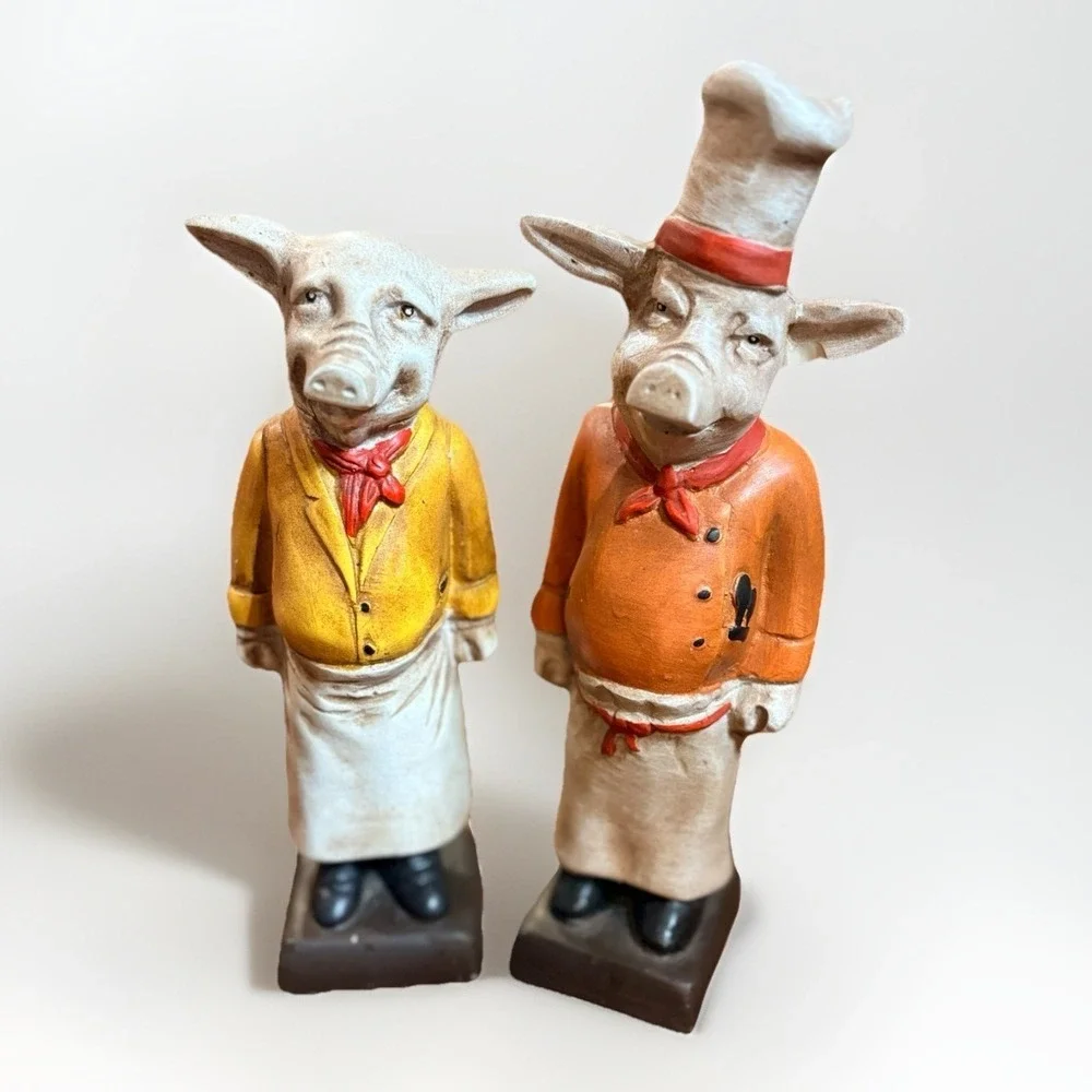 Vtg Sterling Industries Pair French Chef Pig Anthropomorphic Statues Kitchen